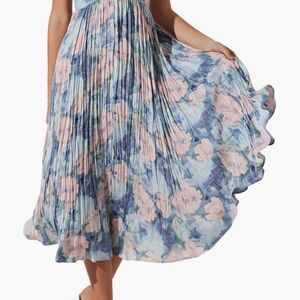 Astr Floral Pleated Maxi Dress in Blue and Pink